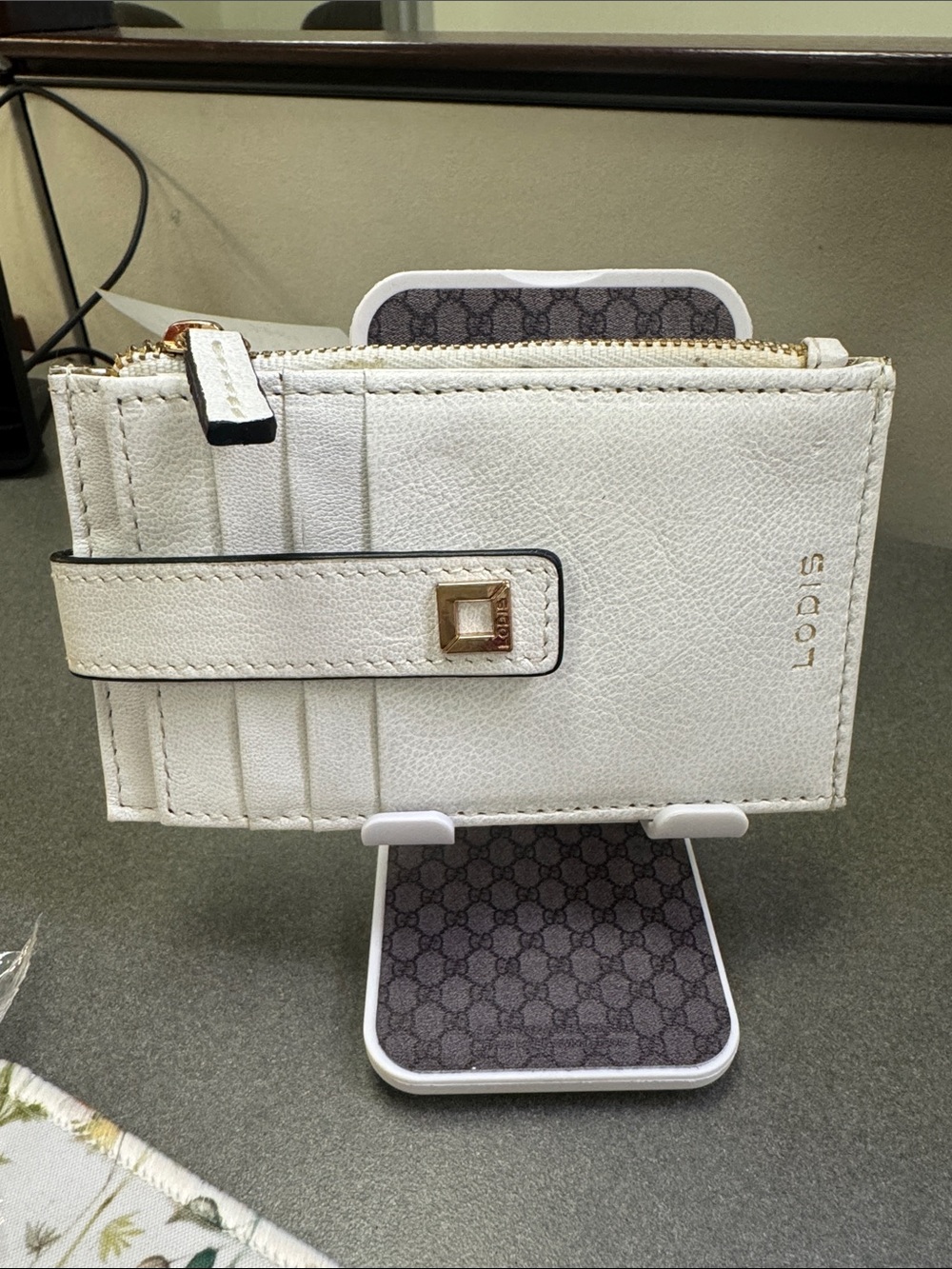 Lodis White Leather Compact Card Wallet with Gold-Tone Stud